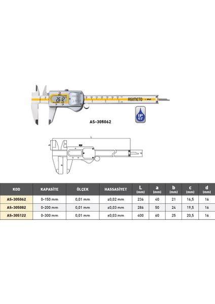 Profesyonel Dijital Kumpas Metal Kasa Su Geçirmez 0,01-150 mm