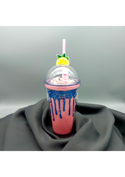 Milk Shake Görünümlü Çift Cidarlı Pipetli Bardak Matara Suluk 500 ml