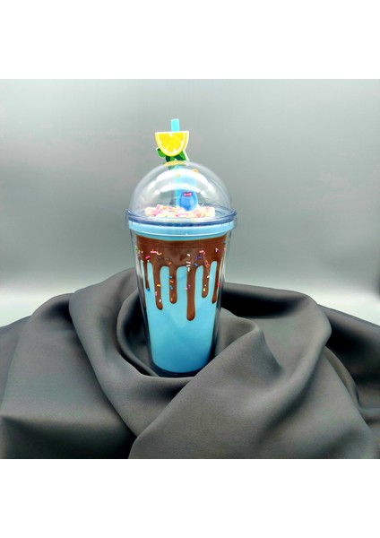 Milk Shake Görünümlü Çift Cidarlı Pipetli Bardak Matara Suluk 500 ml