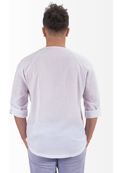 Şile Bezi V Yaka Sweatshirt Reglan Kol Beyaz