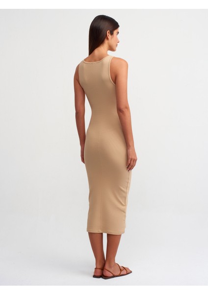 90892 Kolsuz Uzun Elbise-Bej fiyatları