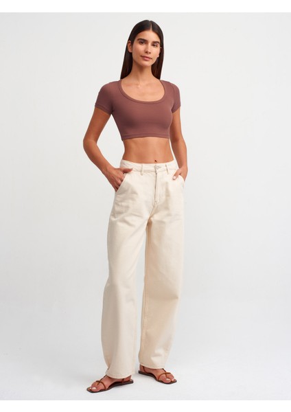 71456 Pamuklu Skater Denim Pantolon-Ekru
