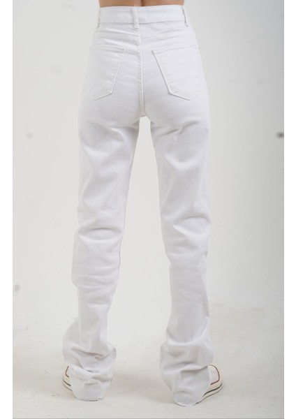 Ekru Straight Fit Jean Pantolon