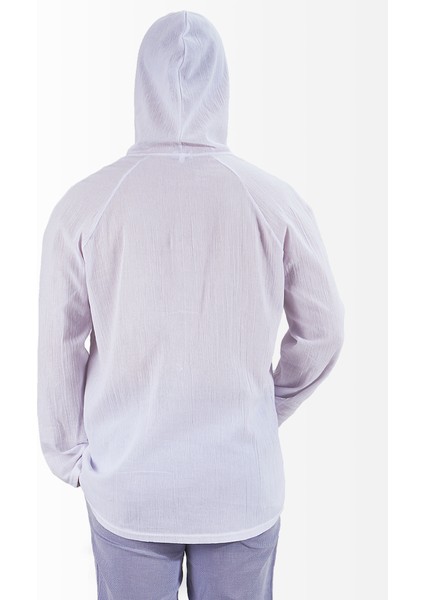 Şile Bezi Gömlek Kapşonlu Reglan Kol Spor Model Beyaz