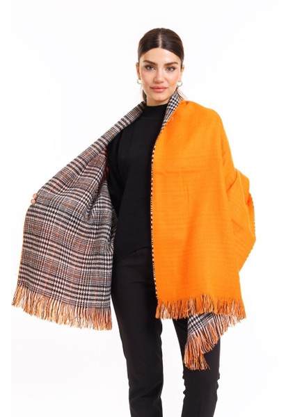 Çift Taraflı Ekoseli Yünlü Omuz Şalı - 70X190CM - Kışlık Şal