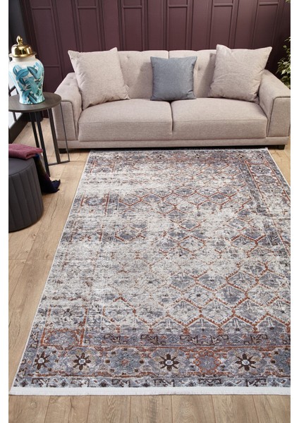 Klasik Gri Salon&yolluk Dijital Baskılı Makinede Yıkanabilir Kaymaz Taban Saçaklı Halı HK193 modelleri