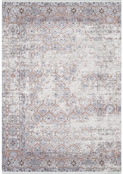 Klasik Gri Salon&yolluk Dijital Baskılı Makinede Yıkanabilir Kaymaz Taban Saçaklı Halı HK193
