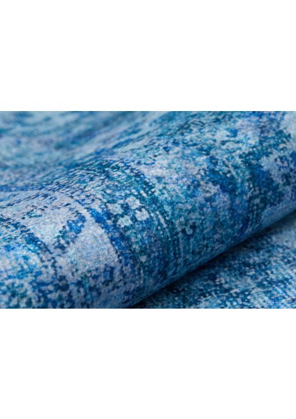 Klasik Mavi Salon&yolluk Dijital Baskılı Makinede Yıkanabilir Kaymaz Taban Saçaklı Halı HK138 fırsatları