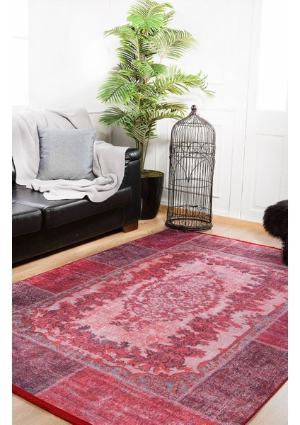 Klasik Kırmızı Salon&yolluk Dijital Baskılı Makinede Yıkanabilir Kaymaz Taban Saçaklı Halı HK103