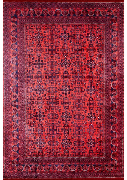 Klasik Kırmızı Salon&yolluk Dijital Baskılı Makinede Yıkanabilir Kaymaz Taban Saçaklı Halı HK086