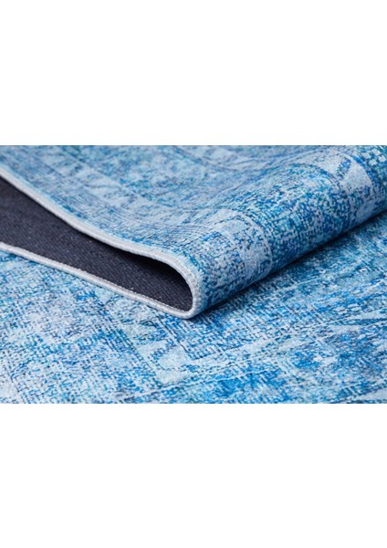 Klasik Mavi Salon&yolluk Dijital Baskılı Makinede Yıkanabilir Kaymaz Taban Saçaklı Halı HK138 modelleri