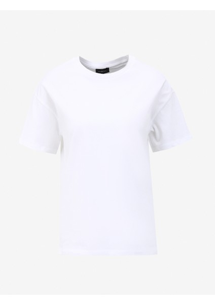 Beyaz Kadın Bisiklet Yaka Basic T-Shirt F4Sl-Tst0359