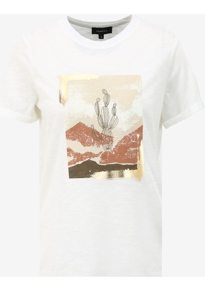 Kırık Beyaz Kadın Bisiklet Yaka Basic T-Shirt F4Sl-Tst0644
