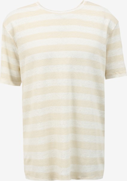 Bej Erkek Bisiklet Yaka Relaxed Çizgili T-Shirt F4SM-TST 0245