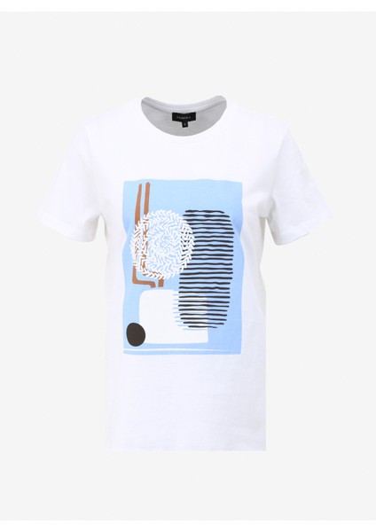 Beyaz Kadın Bisiklet Yaka Basic T-Shirt F4Sl-Tst0362