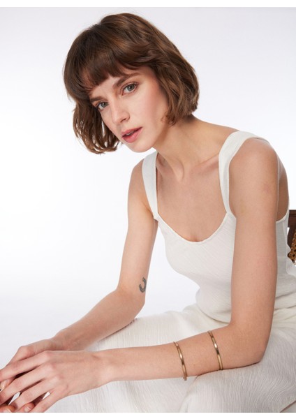 U Yaka Crinkle Beyaz Midi Kadın Elbise F4SL-ELB0127 fiyatları