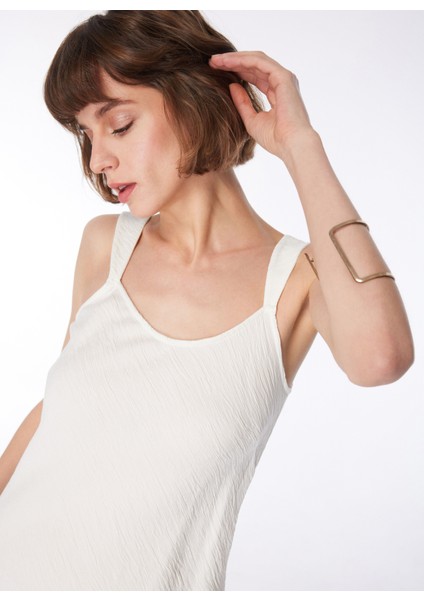 U Yaka Crinkle Beyaz Midi Kadın Elbise F4SL-ELB0127 indirimleri