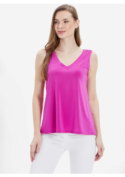 V Yaka Düz Fuşya Kadın Bluz 24YSL8780 fiyatları