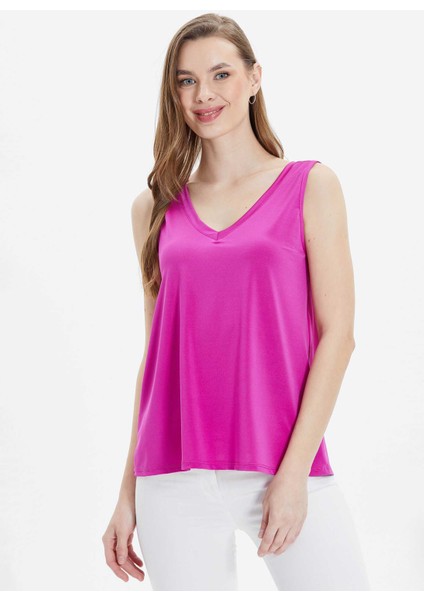 V Yaka Düz Fuşya Kadın Bluz 24YSL8780 modelleri