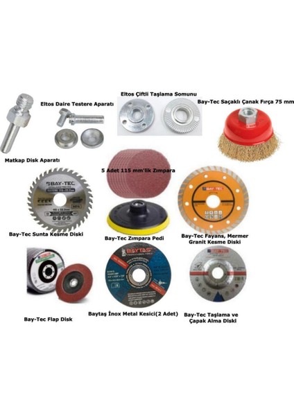 11'li Taşlama ve Kesme Disk Seti ve Bağlantı Aparatları