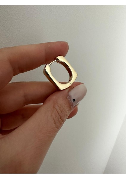 Gold Oval Kare Pirinç Kaplama Özel Seri Modern Kararmayan Küpe