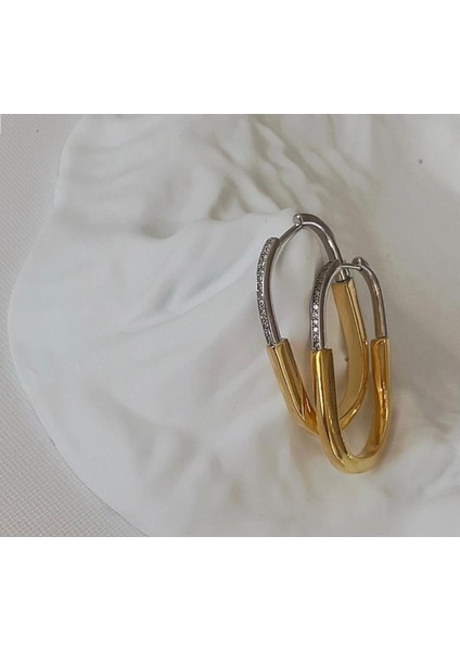 Gold Silver Özel Seri Gümüş Kaplama Zirkon Taşlı Tasarım Küpe