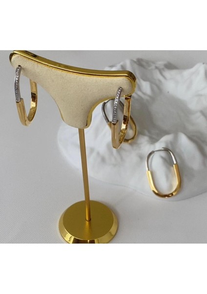 Gold Silver Özel Seri Gümüş Kaplama Zirkon Taşlı Tasarım Küpe