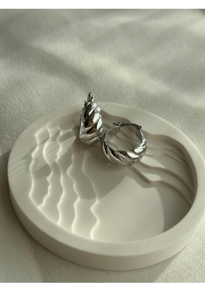 Silver Vintage Midye Damla Model Midi Boy Kararmayan Halka Küpe