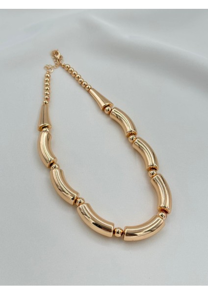 Gold Topçuk Detaylı Plaka Kolye 50CM