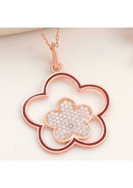 925 Ayar ​gümüş Rose Çiçek Desenli Kadın Kolye