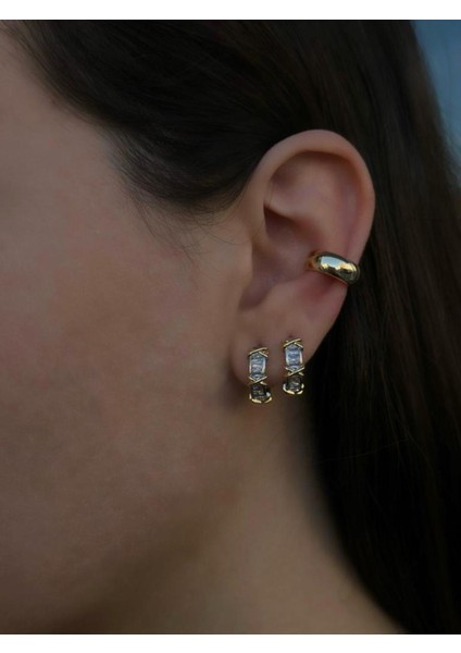 Gold ve Silver Düz Plaka Pirinç Kaplama Earcuff Kıkırdak Trend Küpe