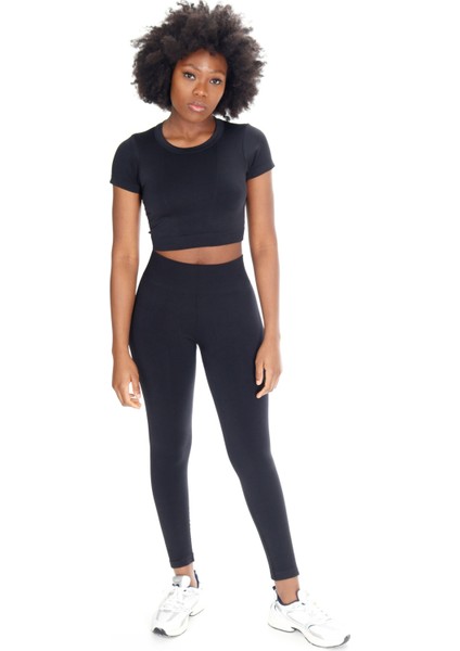 Hera Seamless Kısa Kol Crop Siyah