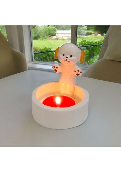 Taşdevri Life Dekoratif Ateş Başında Isınan Köpek  Tealight Mumluk