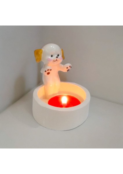 Taşdevri Life Dekoratif Ateş Başında Isınan Köpek  Tealight Mumluk