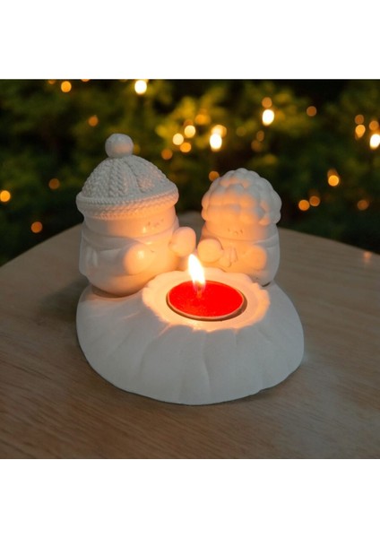 Dekoratif Ateş Başında Isınan Kardan Adam Tealight Mumluk Tealight