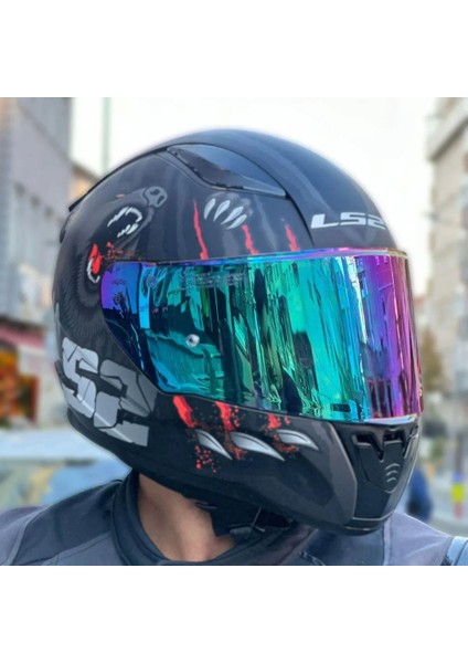 Rapid 2 Clawn Full Face Motosiklet Kaskı Gökkuşağı Vizörlü
