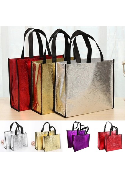 Küçük Altın 1 Adet Moda Lazer Alışveriş Çantası Katlanabilir Eko Çanta Büyük Yeniden Kullanılabilir Alışveriş Çantası Tote Su Geçirmez Dokunmamış Kumaş Fermuar Yok Sıcak Satış (Yurt Dışından)