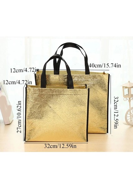 Küçük Altın 1 Adet Moda Lazer Alışveriş Çantası Katlanabilir Eko Çanta Büyük Yeniden Kullanılabilir Alışveriş Çantası Tote Su Geçirmez Dokunmamış Kumaş Fermuar Yok Sıcak Satış (Yurt Dışından)