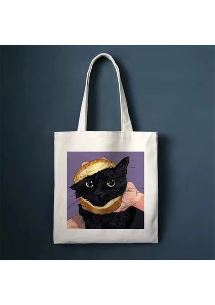 Stil 4 33X37CM 13X14.6IN Sevimli Kedi Alışveriş Çantası Alışveriş Çantaları Tote Kanvas Çanta Harajuku Yeniden Kullanılabilir Büyük Kapasiteli Kawaii Kadın Rahat Omuz Çantası Çanta (Yurt Dışından)
