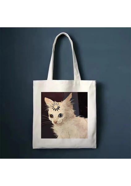 Stil 4 33X37CM 13X14.6IN Sevimli Kedi Alışveriş Çantası Alışveriş Çantaları Tote Kanvas Çanta Harajuku Yeniden Kullanılabilir Büyük Kapasiteli Kawaii Kadın Rahat Omuz Çantası Çanta (Yurt Dışından) fiyatları