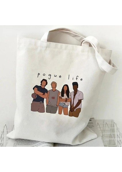 Stil 5 33X37CM 13X14.6IN Dış Bankalar Tv Bez Çantalar Kadınlar Için Yaz Alışveriş Çantası Rahat Yeniden Kullanılabilir Eko Alışveriş Çantası Pogue Life Bolsa Feminina (Yurt Dışından)