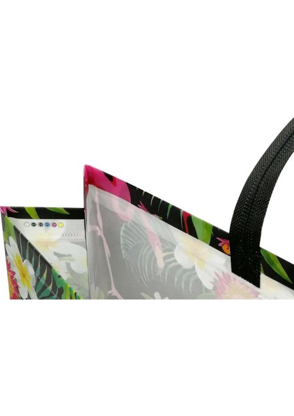 Siyah 27X32X10CM Moda Flamingo Baskı Alışveriş Çantası Kadın Katlanabilir Dokunmamış Kumaş Eko Çanta Seyahat Bakkal Katlanır Çanta Giyim Tote Çanta (Yurt Dışından)