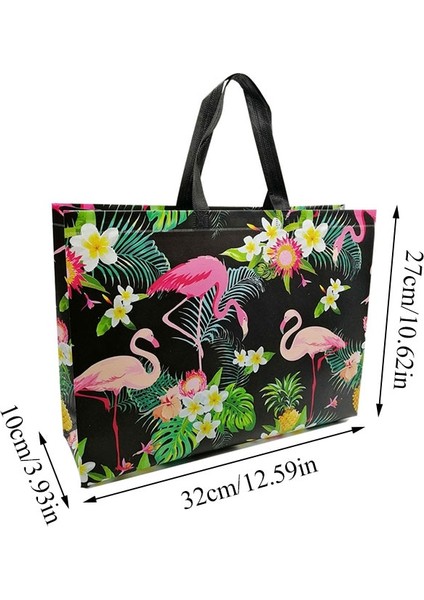 Siyah 27X32X10CM Moda Flamingo Baskı Alışveriş Çantası Kadın Katlanabilir Dokunmamış Kumaş Eko Çanta Seyahat Bakkal Katlanır Çanta Giyim Tote Çanta (Yurt Dışından)