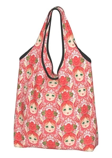 Stil 5 Alışveriş Çantası Geri Dönüşüm Matruşka Bebek Rusya Alışveriş Çantası Kadın Tote Çanta Taşınabilir Rus Halk Sanatı Bakkal Alışveriş Çantaları (Yurt Dışından)