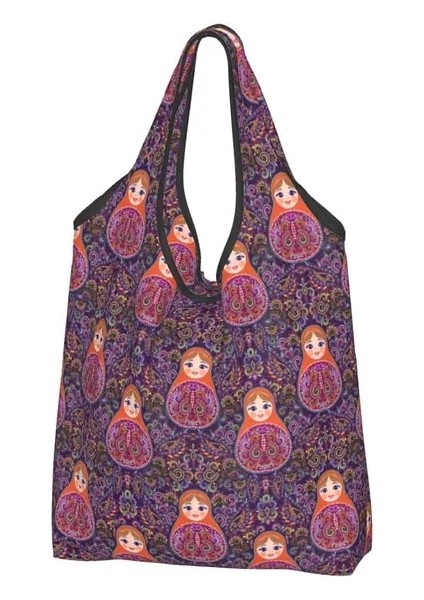 Stil 4 Alışveriş Çantası Geri Dönüşüm Matruşka Bebek Rusya Alışveriş Çantası Kadın Tote Çanta Taşınabilir Rus Halk Sanatı Bakkal Alışveriş Çantaları (Yurt Dışından)