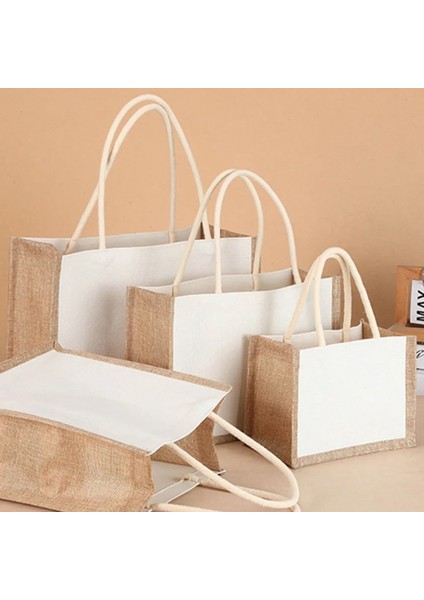 27X26CM Eko Bez Çantalar Kadın Çuval Bezi Jüt Alışveriş Bez Çantalar Büyük Kapasiteli Alışveriş Çantası Su Geçirmez Yeniden Kullanılabilir Alışveriş Çantaları Çanta Çanta (Yurt Dışından)