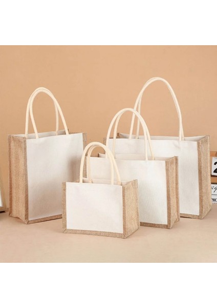 27X26CM Eko Bez Çantalar Kadın Çuval Bezi Jüt Alışveriş Bez Çantalar Büyük Kapasiteli Alışveriş Çantası Su Geçirmez Yeniden Kullanılabilir Alışveriş Çantaları Çanta Çanta (Yurt Dışından)