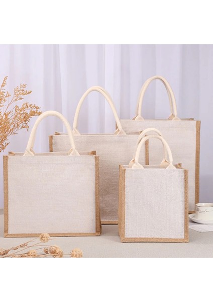 27X26CM Eko Bez Çantalar Kadın Çuval Bezi Jüt Alışveriş Bez Çantalar Büyük Kapasiteli Alışveriş Çantası Su Geçirmez Yeniden Kullanılabilir Alışveriş Çantaları Çanta Çanta (Yurt Dışından)