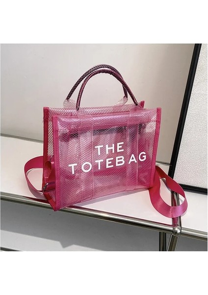 Gül Kırmızı Büyük 2023 Yeni Lüks Tasarımcı Tote Çanta Kadın Şeffaf Çanta Messenger Alışveriş Çantası Tatil Plaj Çantaları Ana Kesesi Femme (Yurt Dışından)