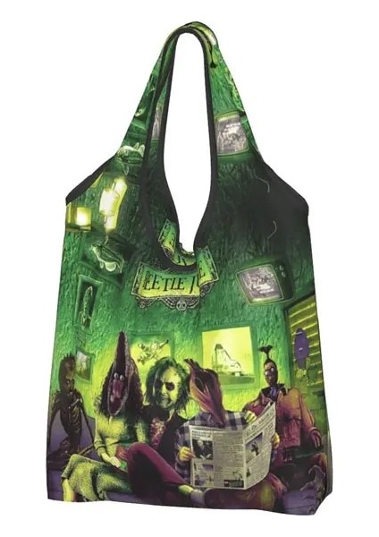 Stil 8 Alışveriş Çantası Kawaii Korku Filmi Beetlejuice Alışveriş Bez Çantalar Taşınabilir Tim Burton Tarzı Bakkal Omuz Alışveriş Çantası (Yurt Dışından)